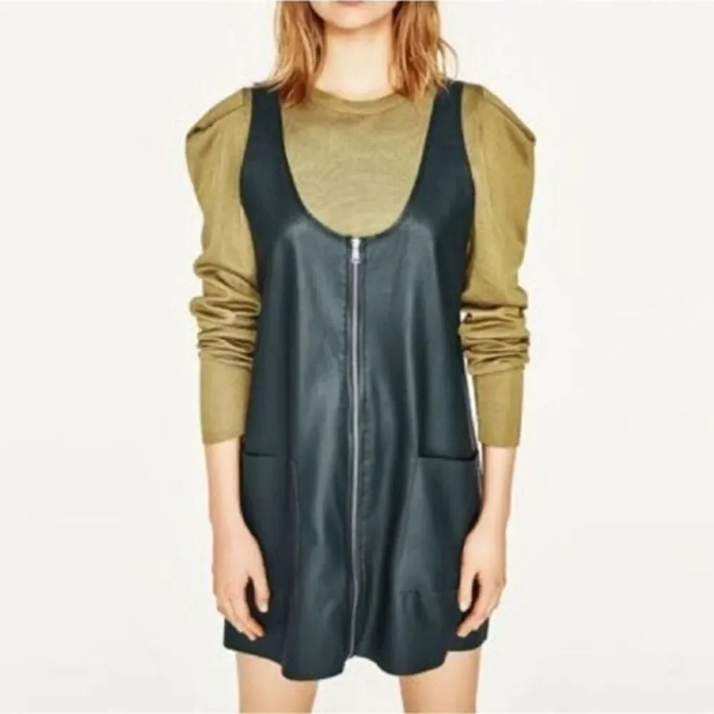 Zara Knit Faux Leather Front zip two pockets dress